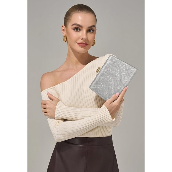 ⚡ Women's Detachable Chain Sparkly Evening Formal Parties Silver Clutch Bag - Picture 3 of 9